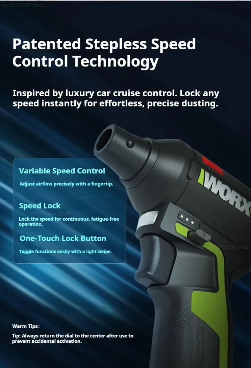 WORX WU094 12V Brushless Cordless Electric Cyclone Duster Blower Turbo Fan Stepless Speed Handheld Jet Fan Dust Blowing Tool