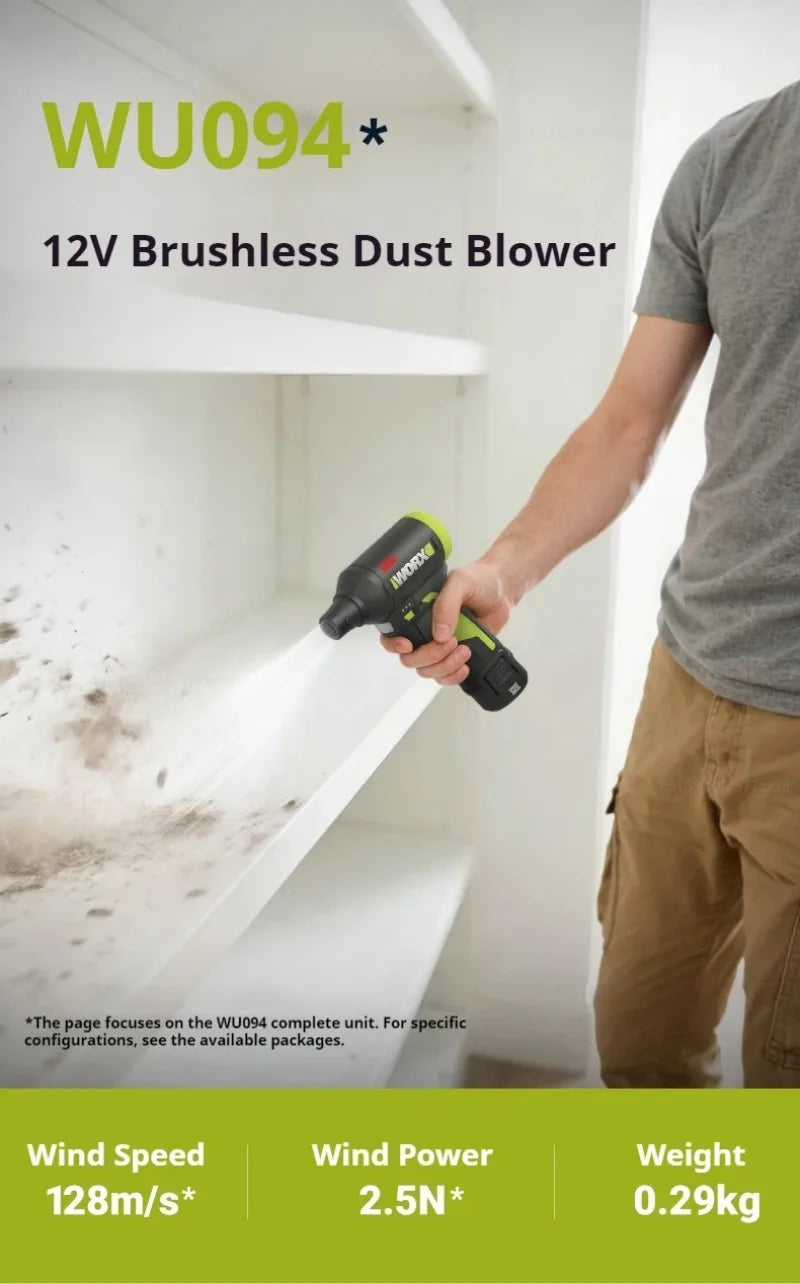 WORX WU094 12V Brushless Cordless Electric Cyclone Duster Blower Turbo Fan Stepless Speed Handheld Jet Fan Dust Blowing Tool
