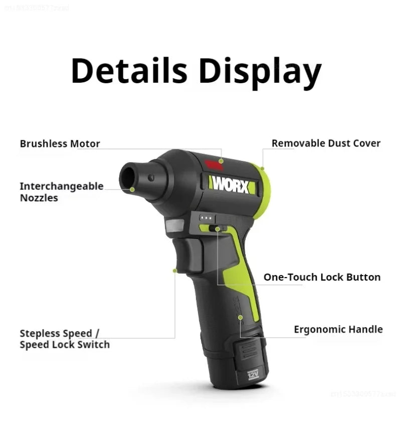 WORX WU094 12V Brushless Cordless Electric Cyclone Duster Blower Turbo Fan Stepless Speed Handheld Jet Fan Dust Blowing Tool