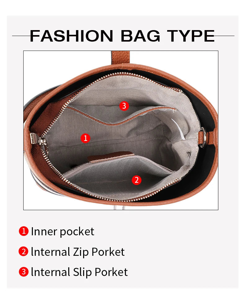 New canvas paired with cowhide women's shoulder crossbody bag, fashionable plaid pattern bucket bag
