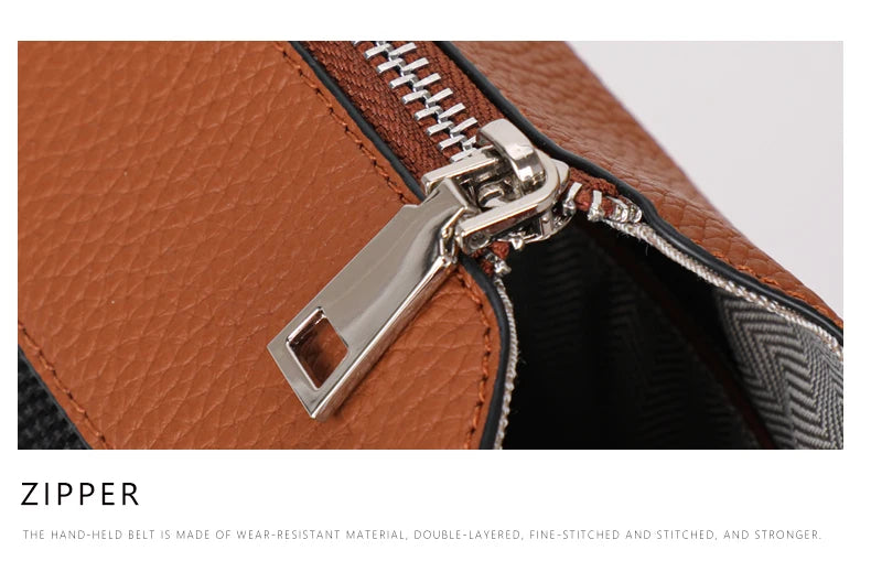 New canvas paired with cowhide women's shoulder crossbody bag, fashionable plaid pattern bucket bag