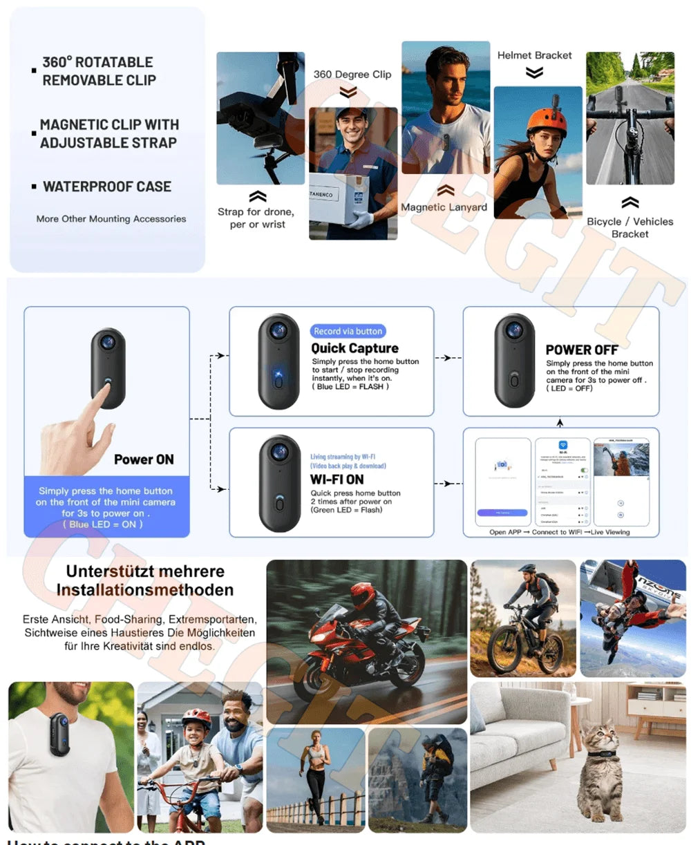 4K Motorcycle Mini Recorder Finger WIFI Action Camera Lightweight POV Motorcycle Road Sport Cam Bicycle Vlog Pet Body Camera